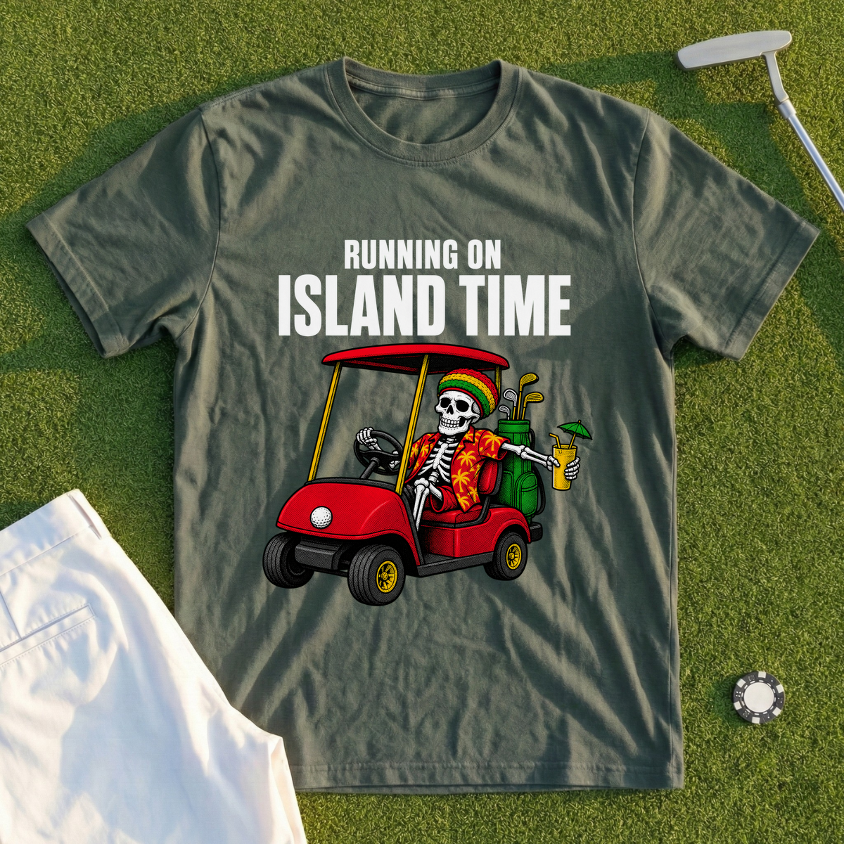 Running On Island Time, Skeleton Cart Tee