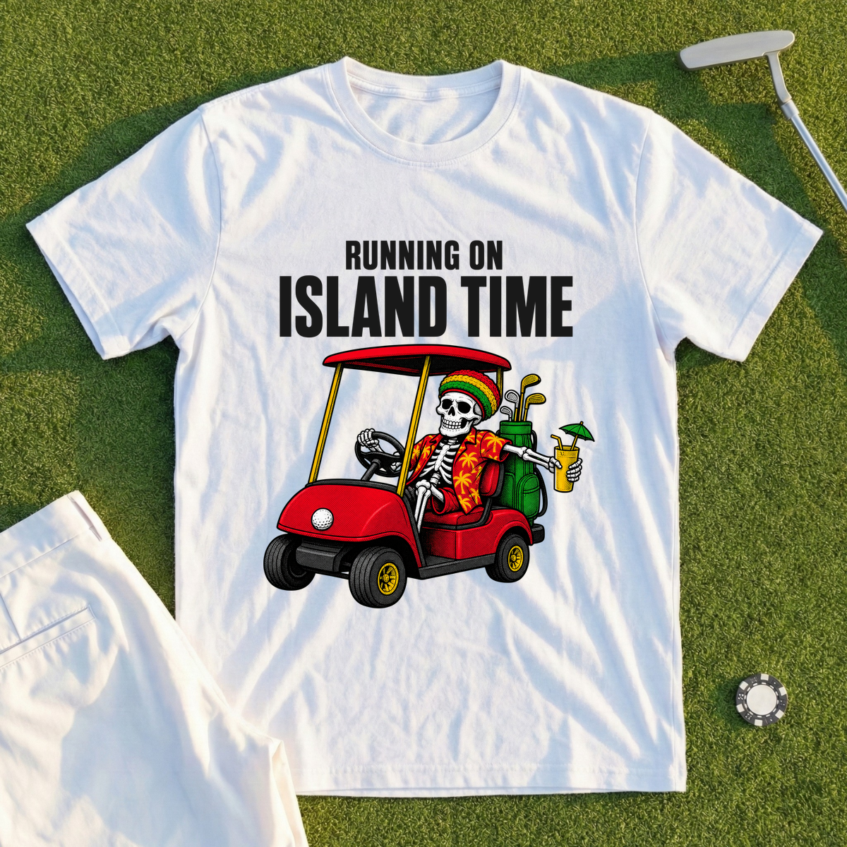 Running On Island Time, Skeleton Cart Tee