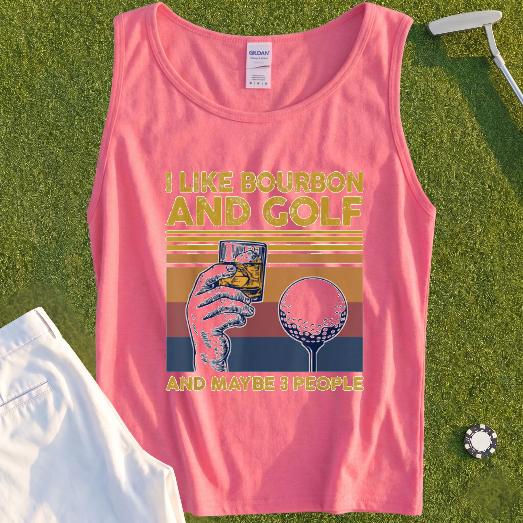 I Like Bourbon and Golf Tank - Safety Pink