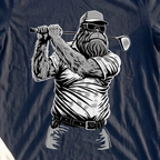 Sasquatch Golfs Tee, print close-up on Navy