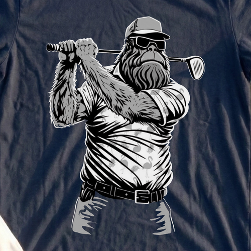 Sasquatch Golfs Tee, print close-up on Navy