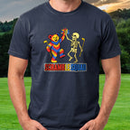 Scramble Squad Tee worn on the golf course, Navy