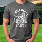 Search Party Tee worn on the golf course, Dark Heather