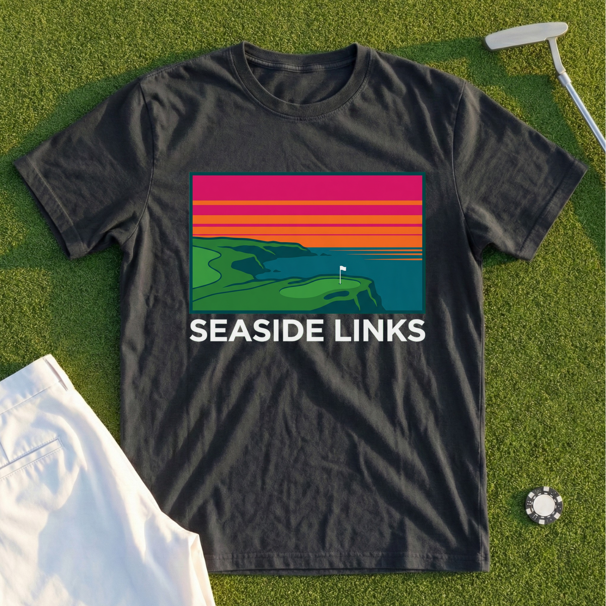 Seaside Links, Sunset Travel Poster Tee