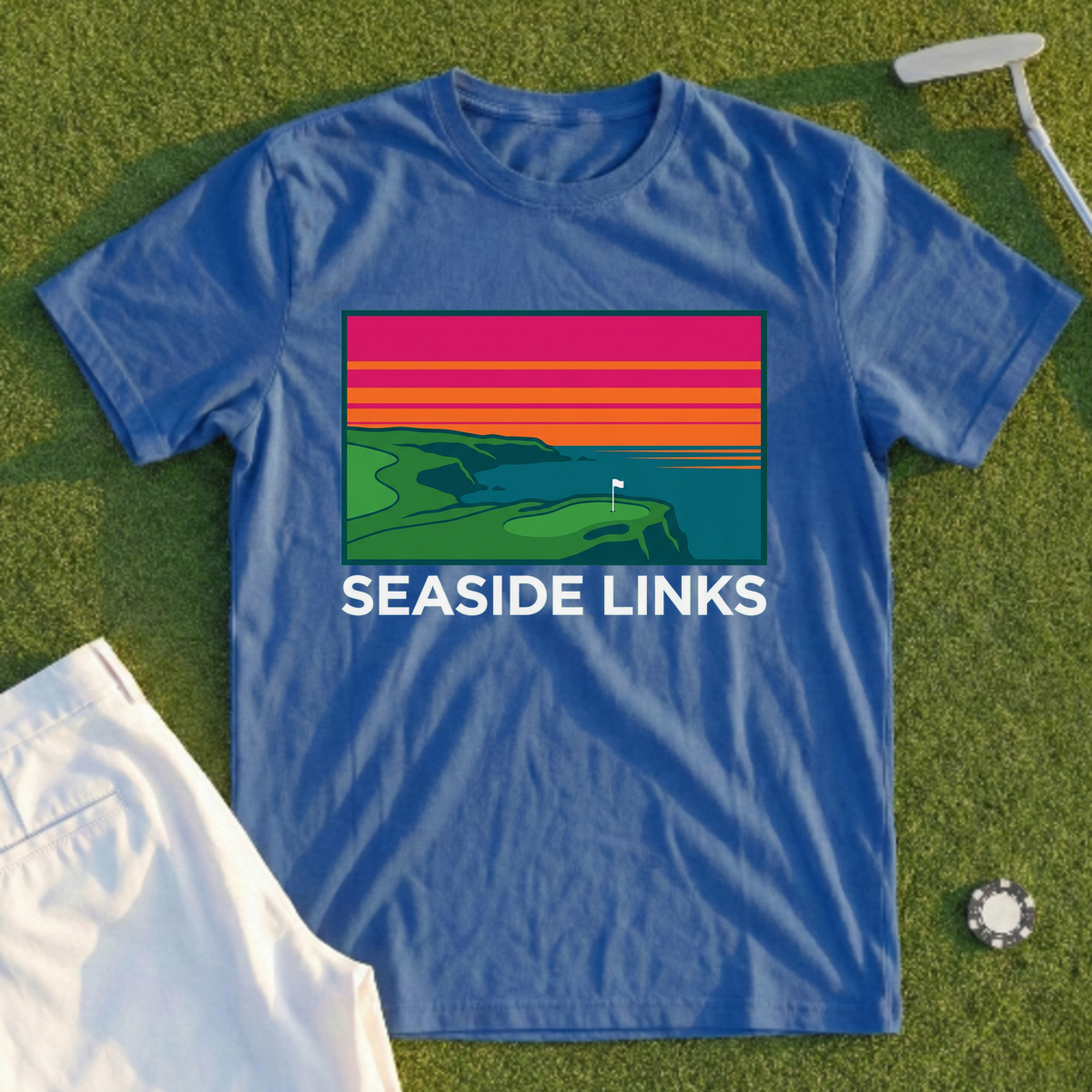 Seaside Links, Sunset Travel Poster Tee