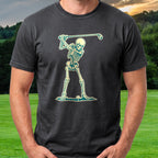 Skeleton Backswing, Two-Tone Vintage Tee worn on the golf course, Black