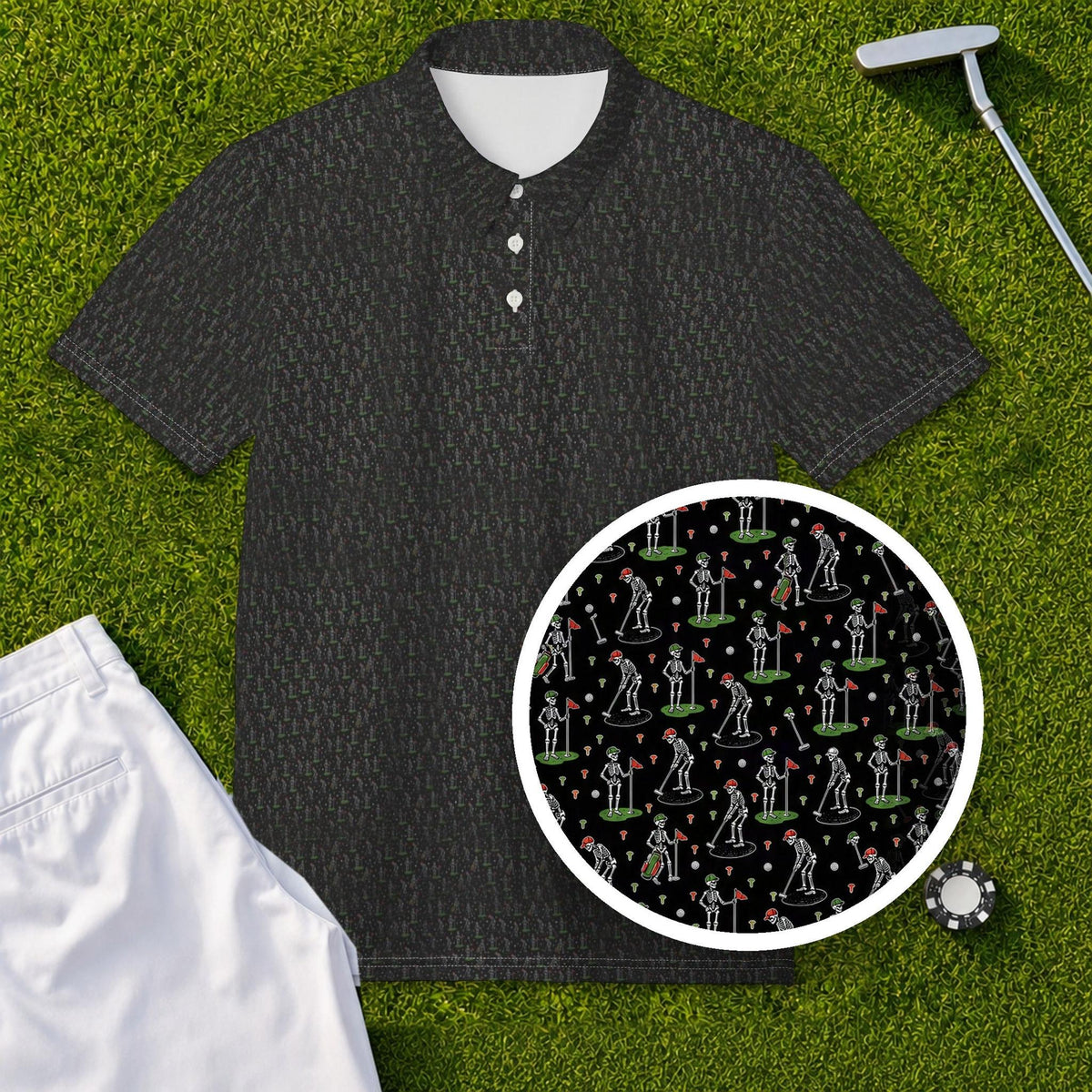 Skeleton Caddie Performance Print Polo