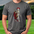 Skeleton Caddie Tee worn on the golf course, Dark Heather