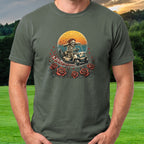 Skeleton Golf Cart Tee worn on the golf course, Military Green
