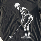 Skeleton Golfer Tee, print close-up on Black