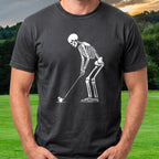Skeleton Golfer Tee worn on the golf course, Black
