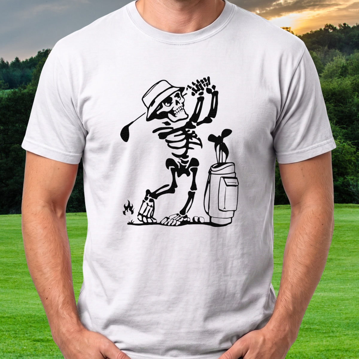 Skeleton Golfing! Tee worn on the golf course, White