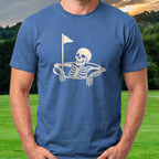 Skeleton In The Cup Tee worn on the golf course, Royal
