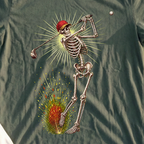 Skeleton Swing Sunburst Tee, print close-up on Military Green