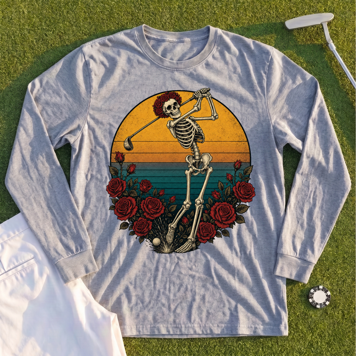 Skeleton Swing Sunset Long Sleeve Tee