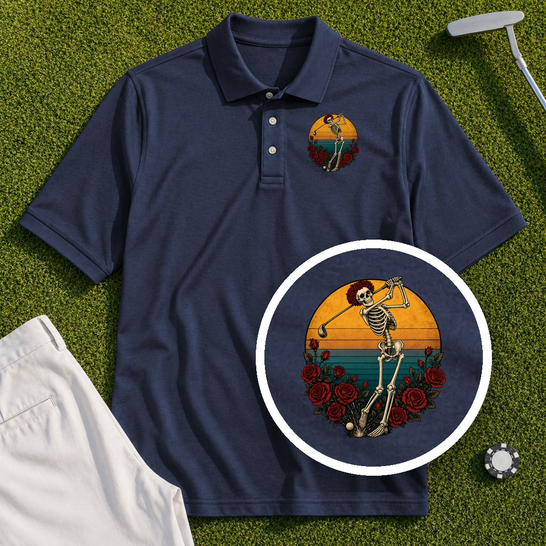 Skeleton Swing Sunset Performance Polo