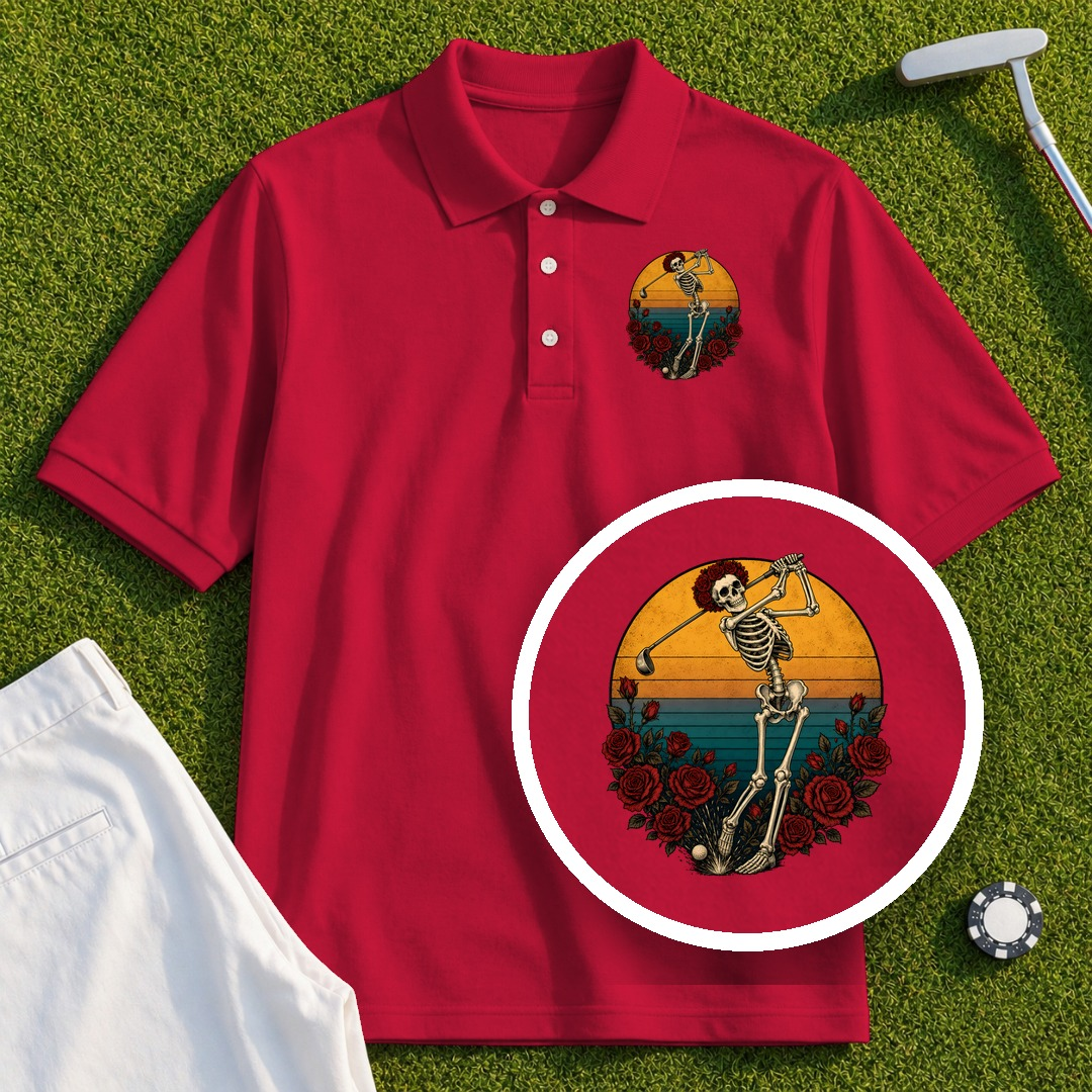 Skeleton Swing Sunset Performance Polo