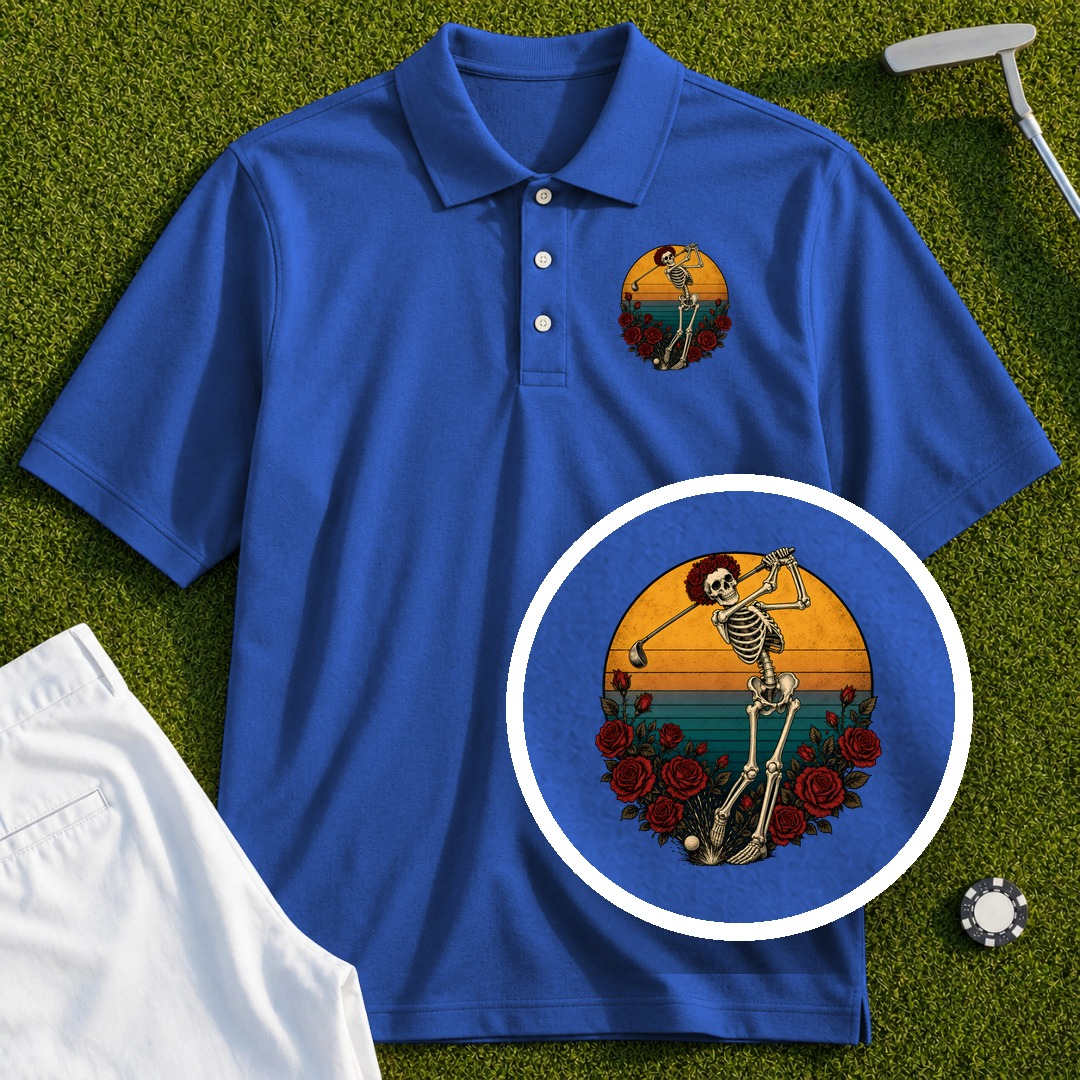 Skeleton Swing Sunset Performance Polo
