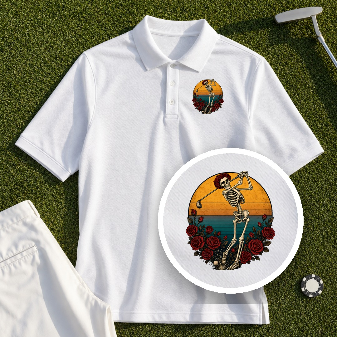 Skeleton Swing Sunset Performance Polo