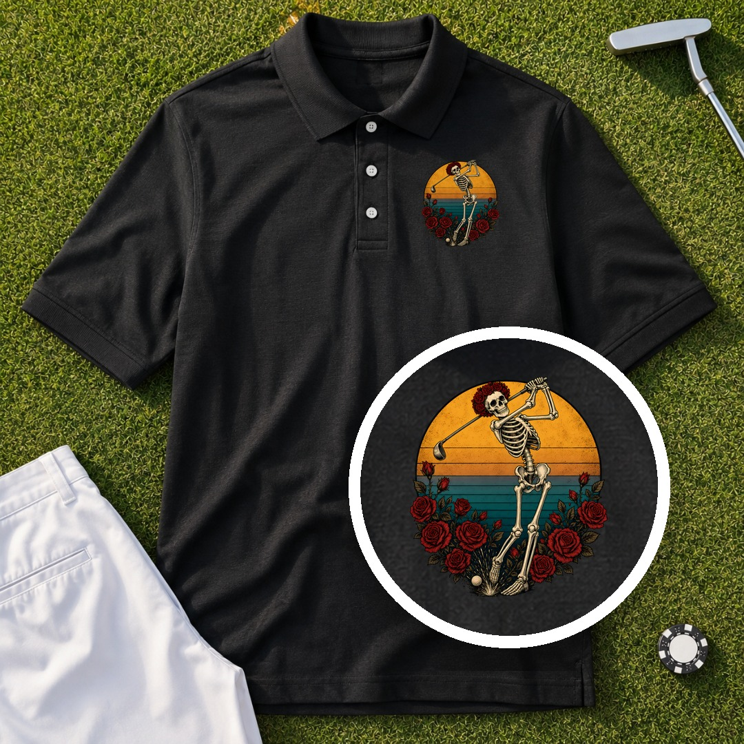 Skeleton Swing Sunset Performance Polo