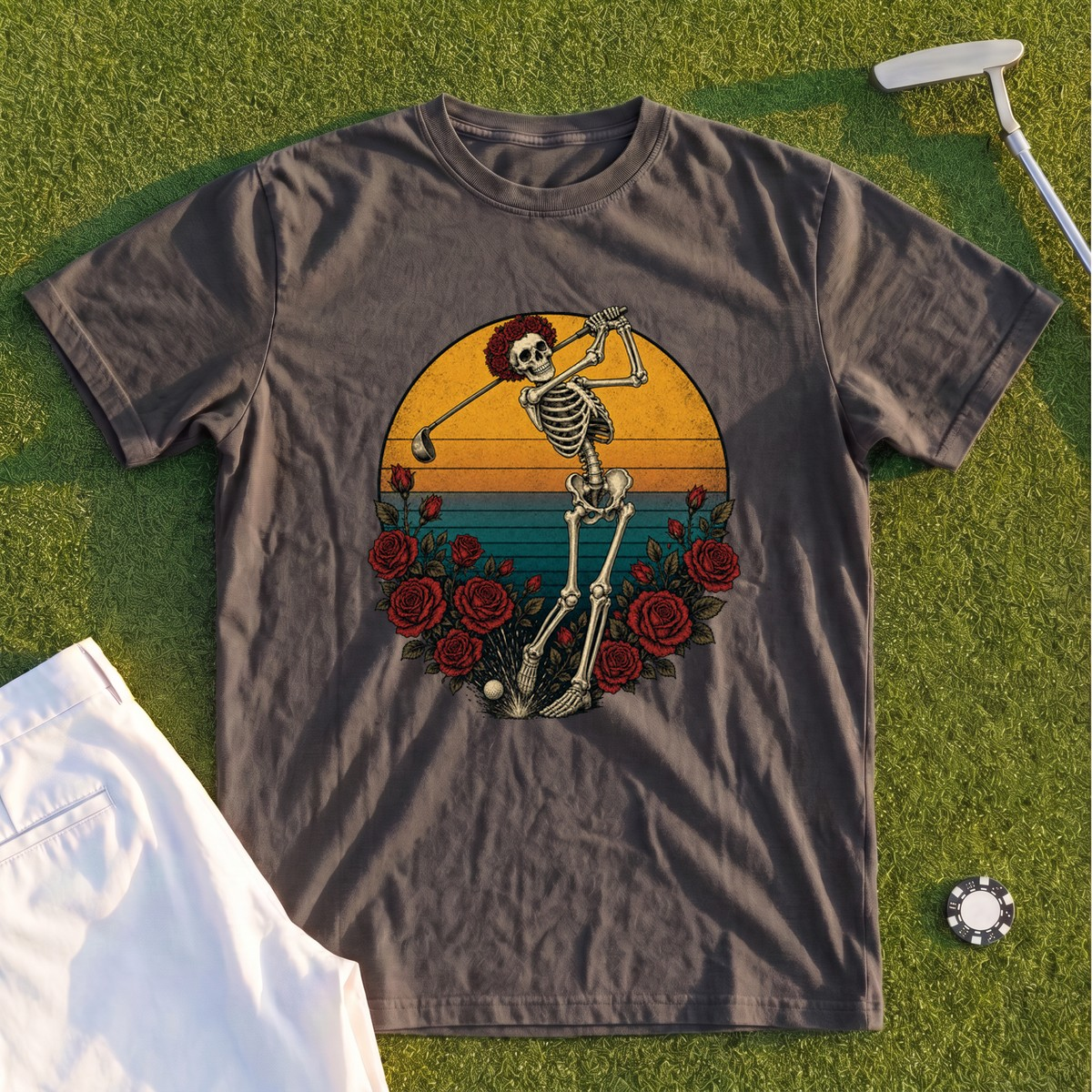 Skeleton Swing Sunset Premium Tee