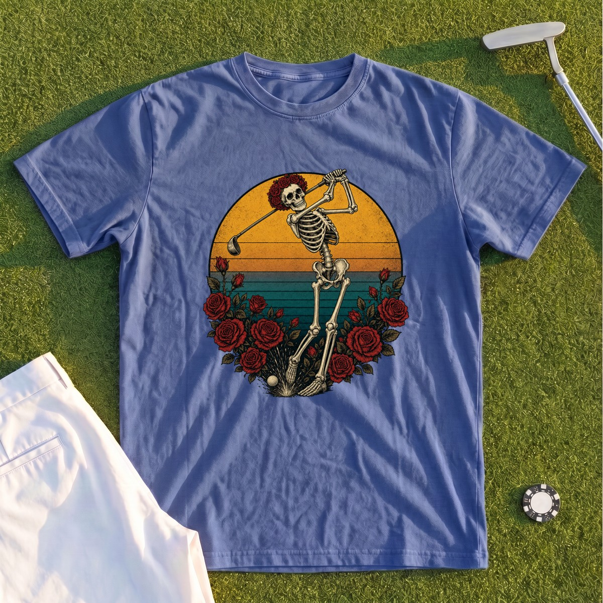 Skeleton Swing Sunset Premium Tee
