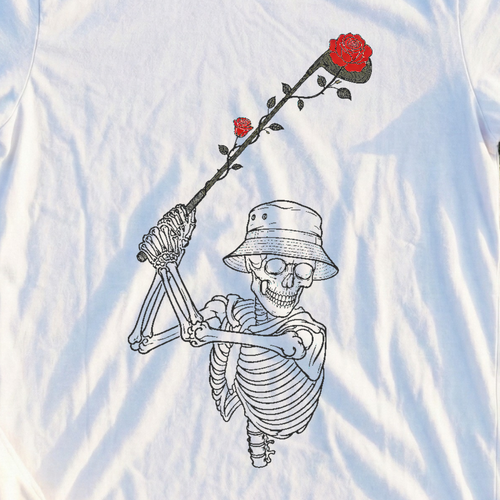 Skeleton Swing Tee, print close-up on White