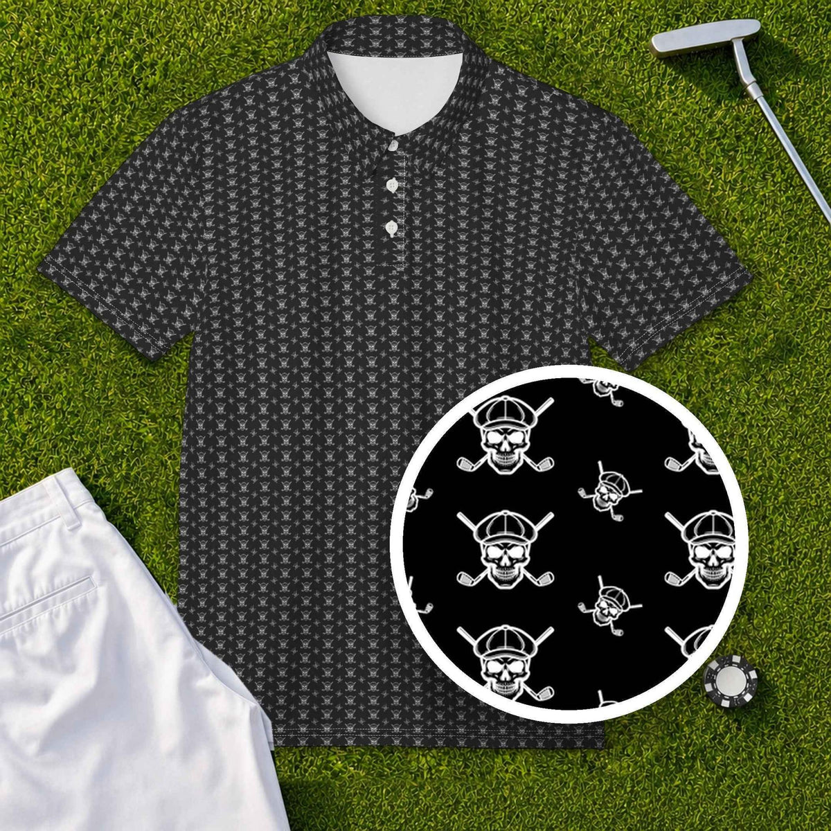 Skull And Cross Clubs Performance Print Polo