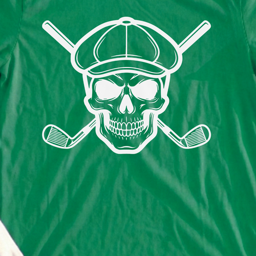 Skull & Cross Clubs Tee, print close-up on Irish Green