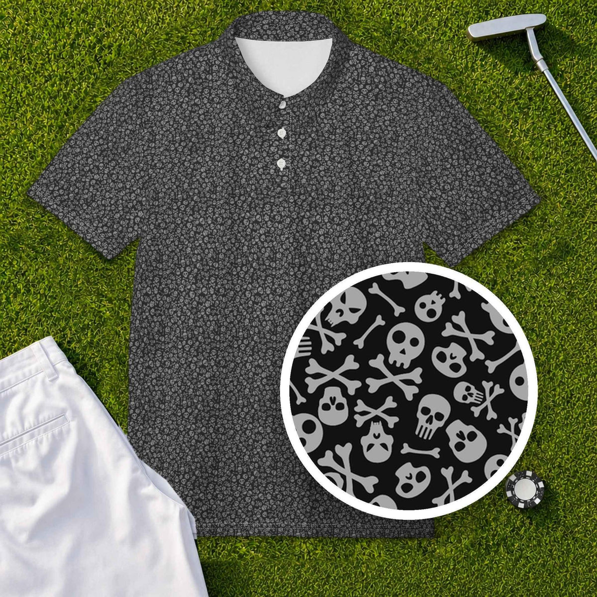 Skull Pile Performance Print Polo