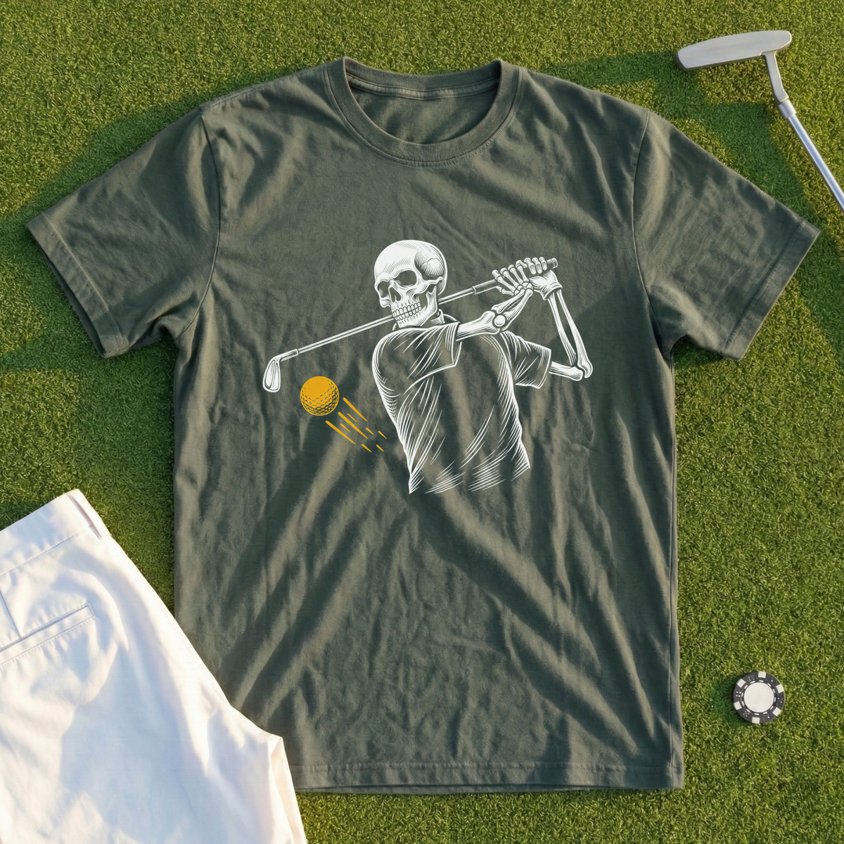 Skull Silhouette, Mid-Swing Engraving Tee