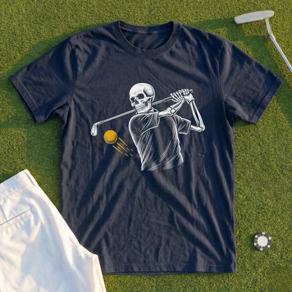 Skull Silhouette, Mid-Swing Engraving Tee
