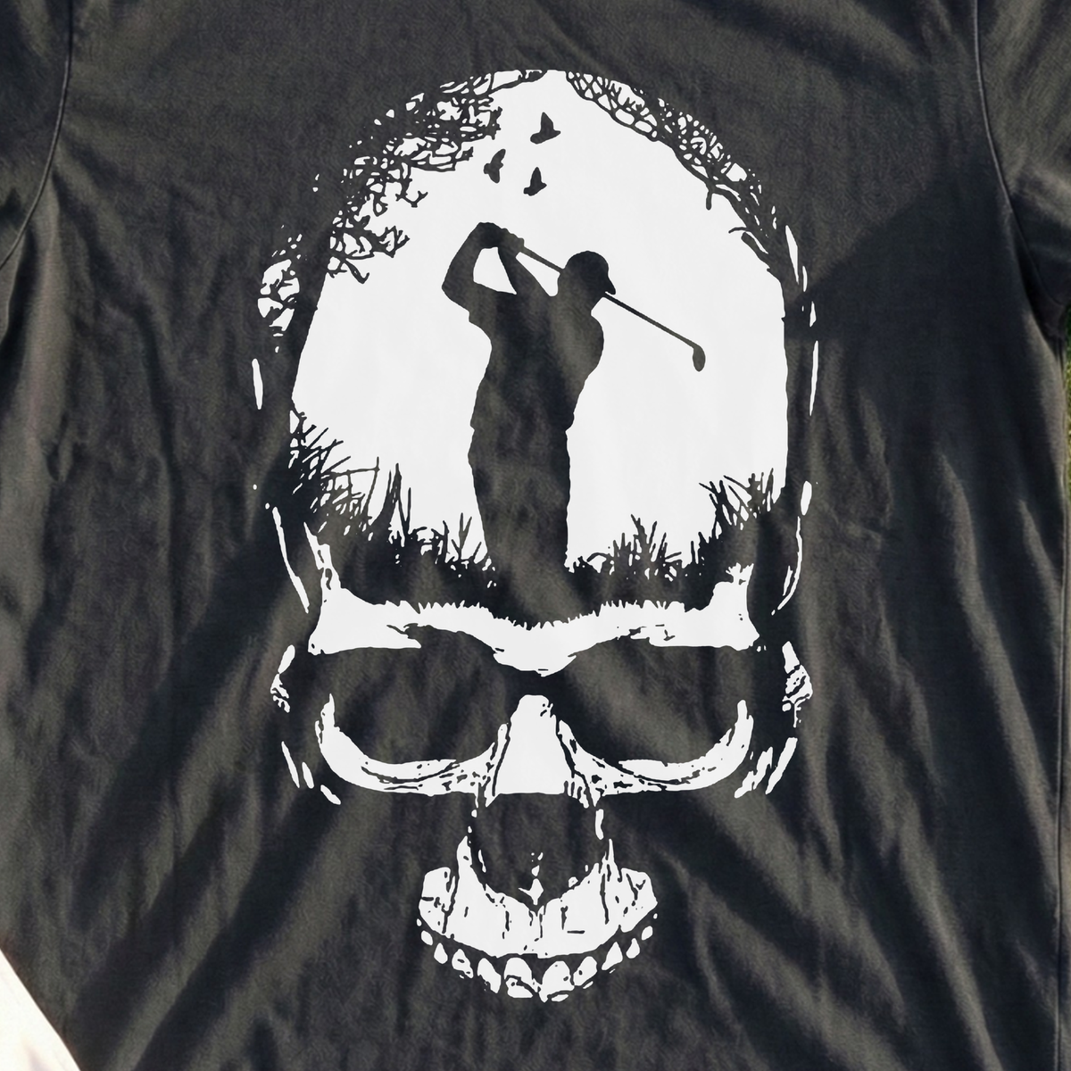Skull Silhouette Tee, print close-up on Black