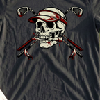 Skull and Cross Clubs Color Tee, print close-up on Black