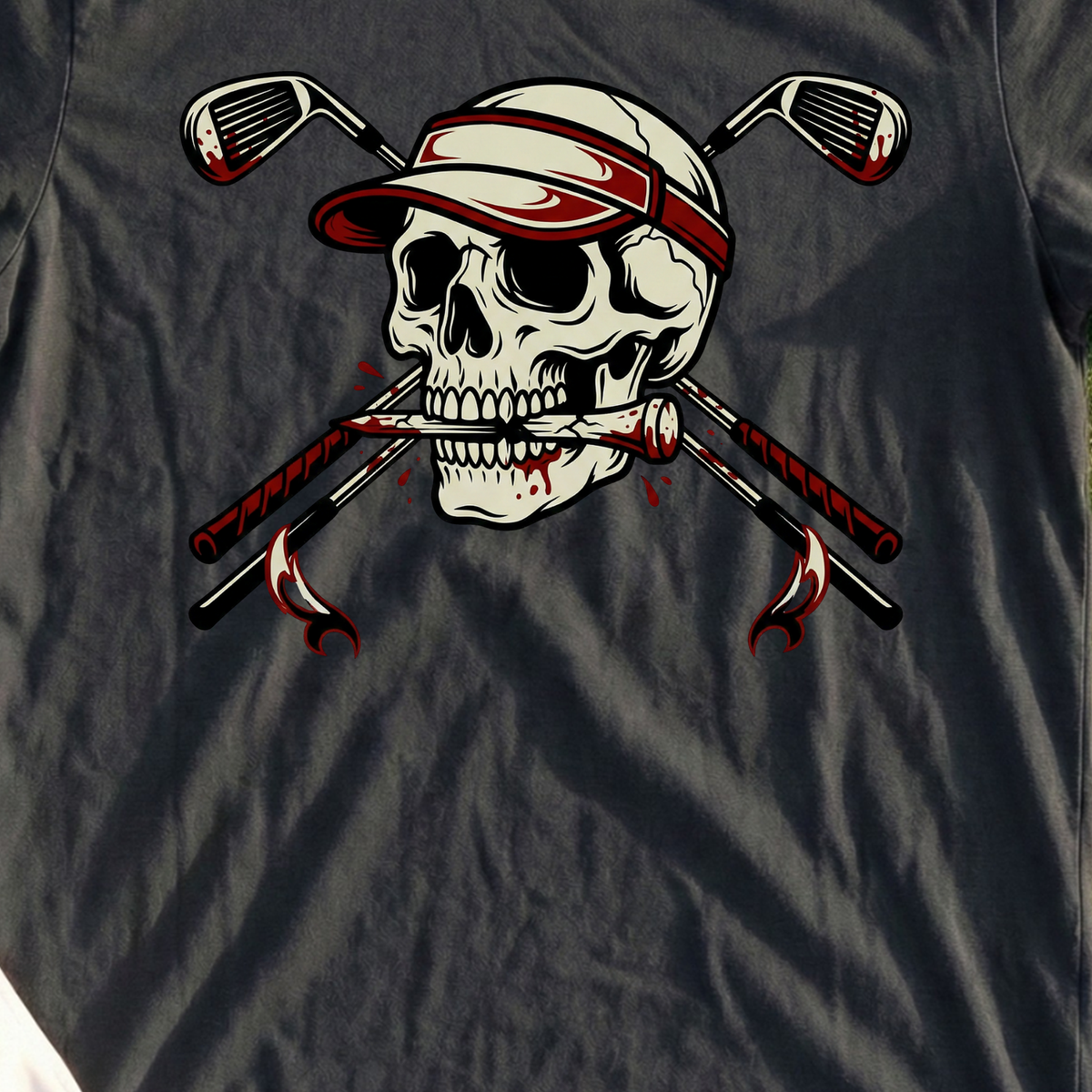 Skull and Cross Clubs Color Tee, print close-up on Black