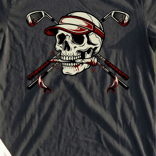 Skull and Cross Clubs Color Tee, print close-up on Black