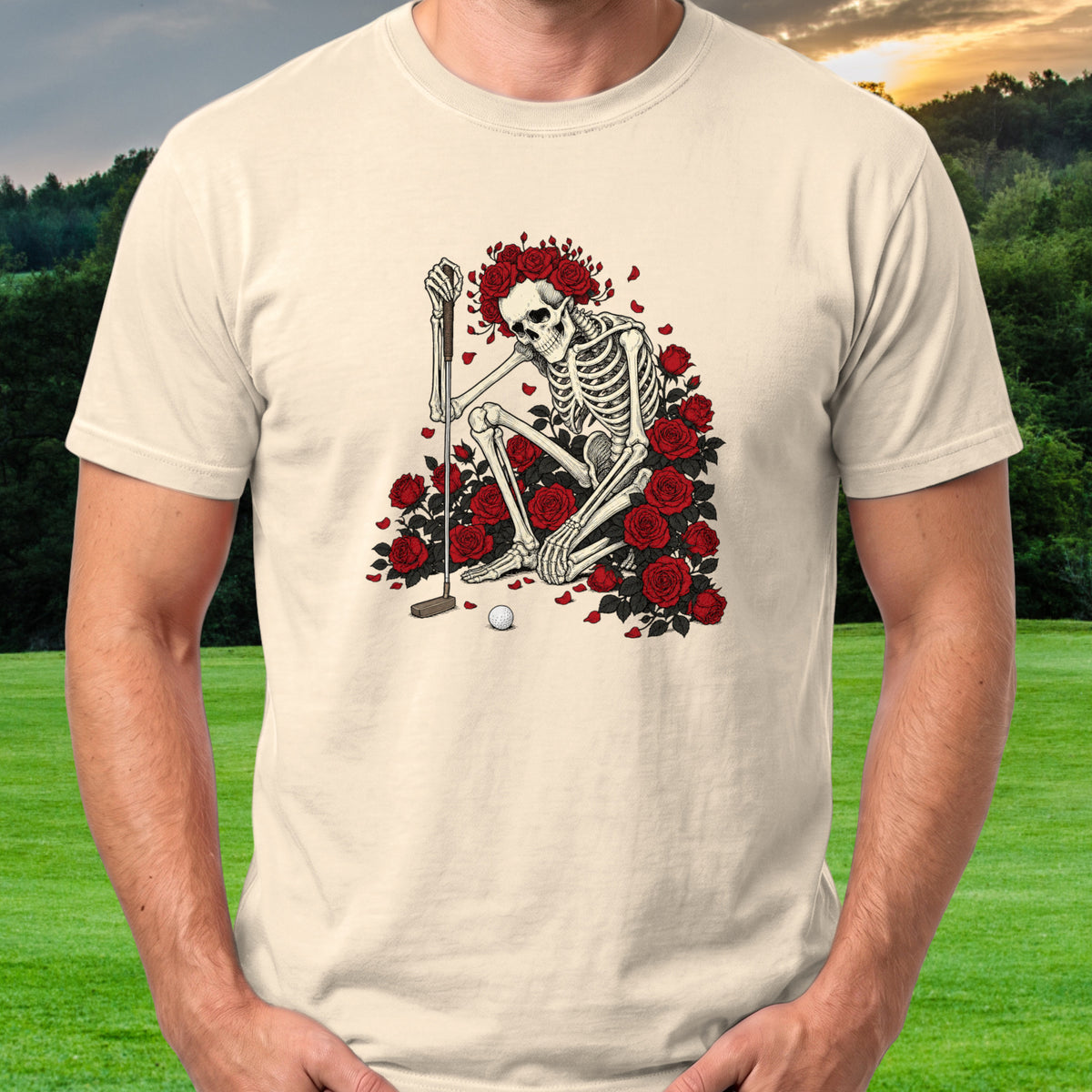 Solid Read Tee worn on the golf course, Natural