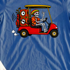 Sound System Cart, Island Skeleton Tee, print close-up on Royal