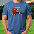 Sound System Cart, Island Skeleton Tee worn on the golf course, Royal