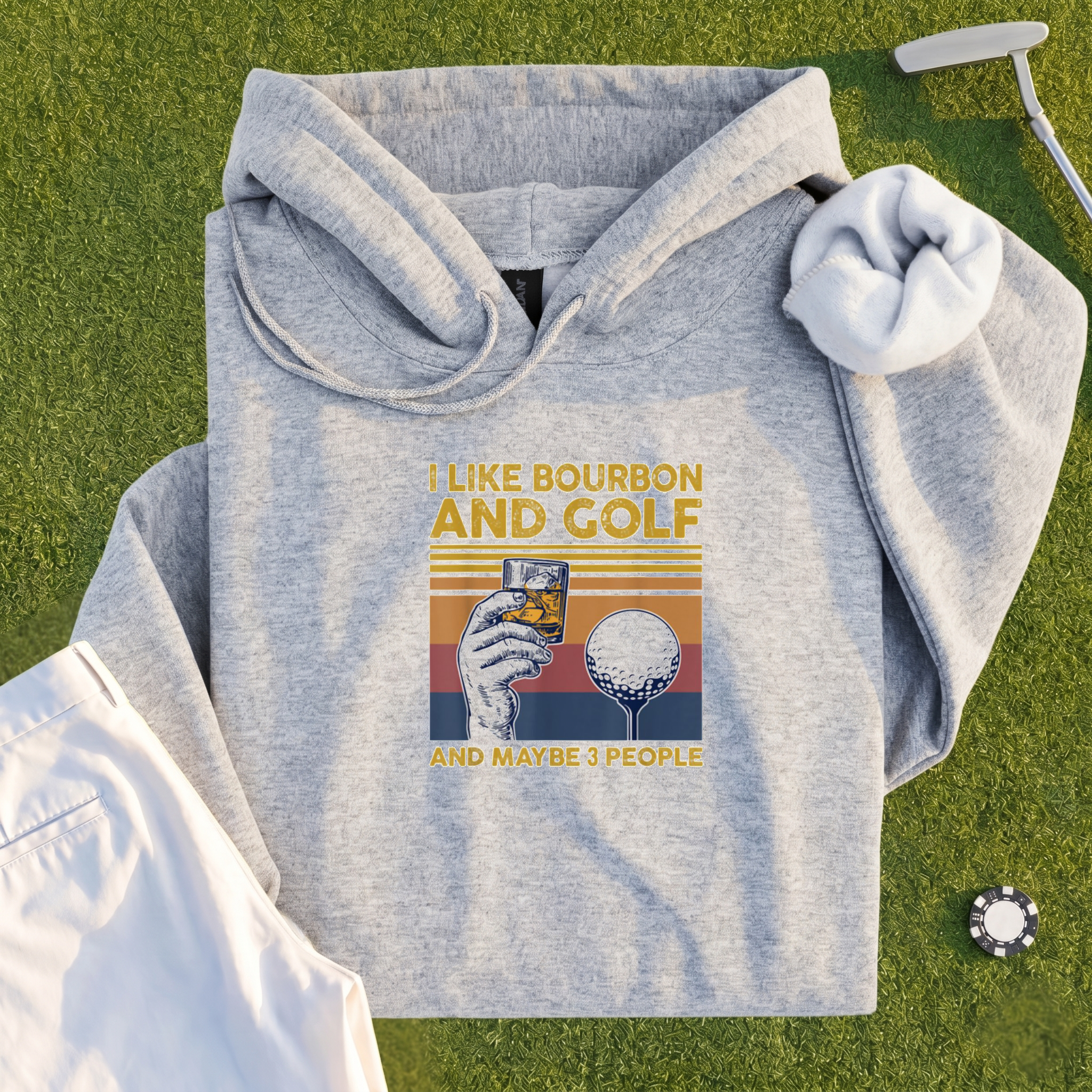 I Like Bourbon and Golf Hoodie - Sport Grey