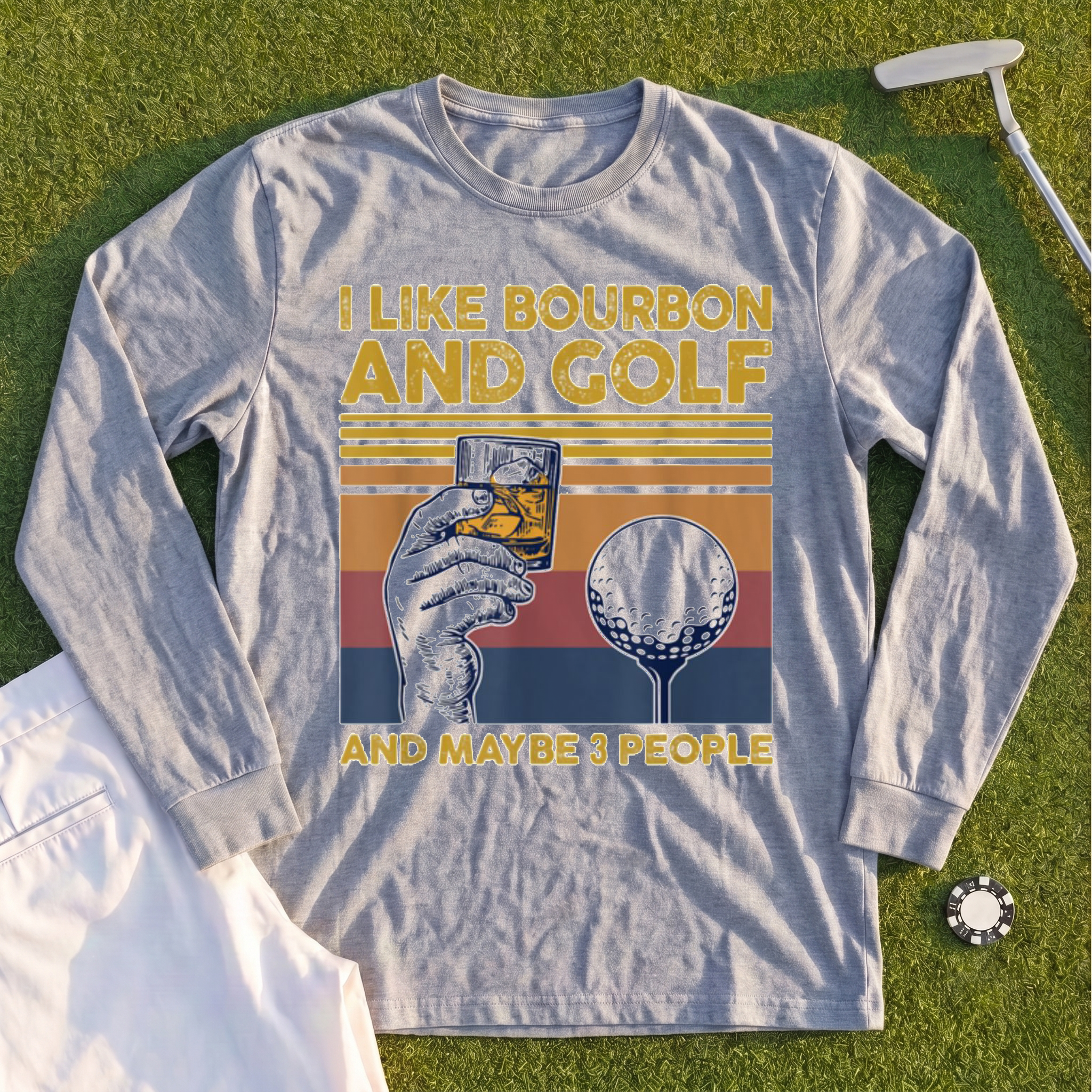 I Like Bourbon and Golf Long Sleeve Tee - Sport Grey