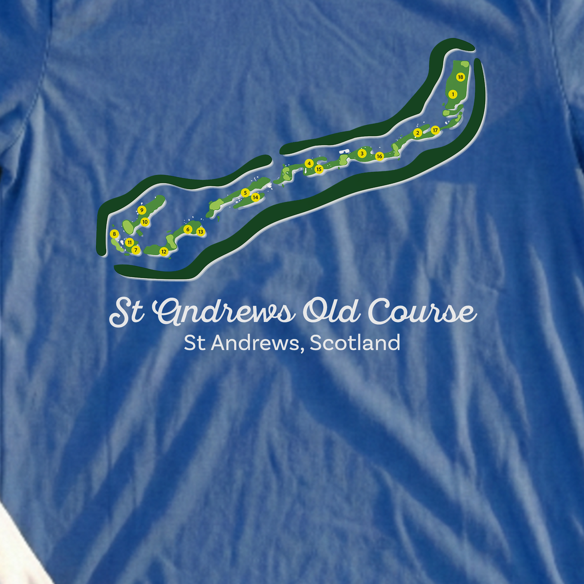 St Andrews Course Map Tee, print close-up on Royal