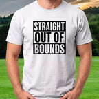 Straight Out Of Bounds Tee worn on the golf course, White