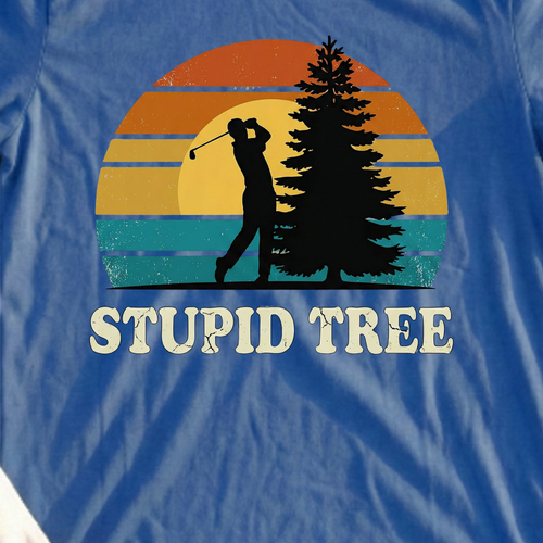 Stupid Tree Tee, print close-up on Royal