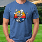 Sunset Skeleton Swing Tee worn on the golf course, Royal