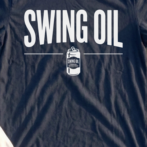 Swing Oil Can Tee, print close-up on Navy