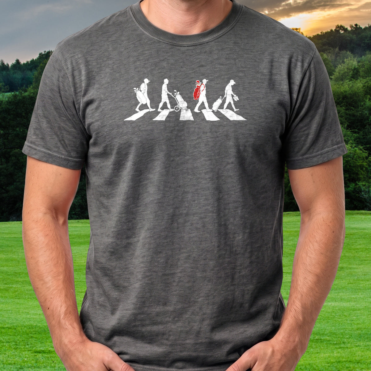 The Crossing Tee worn on the golf course, Dark Heather