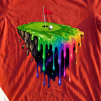 The Green Melts Tee, print close-up on Red