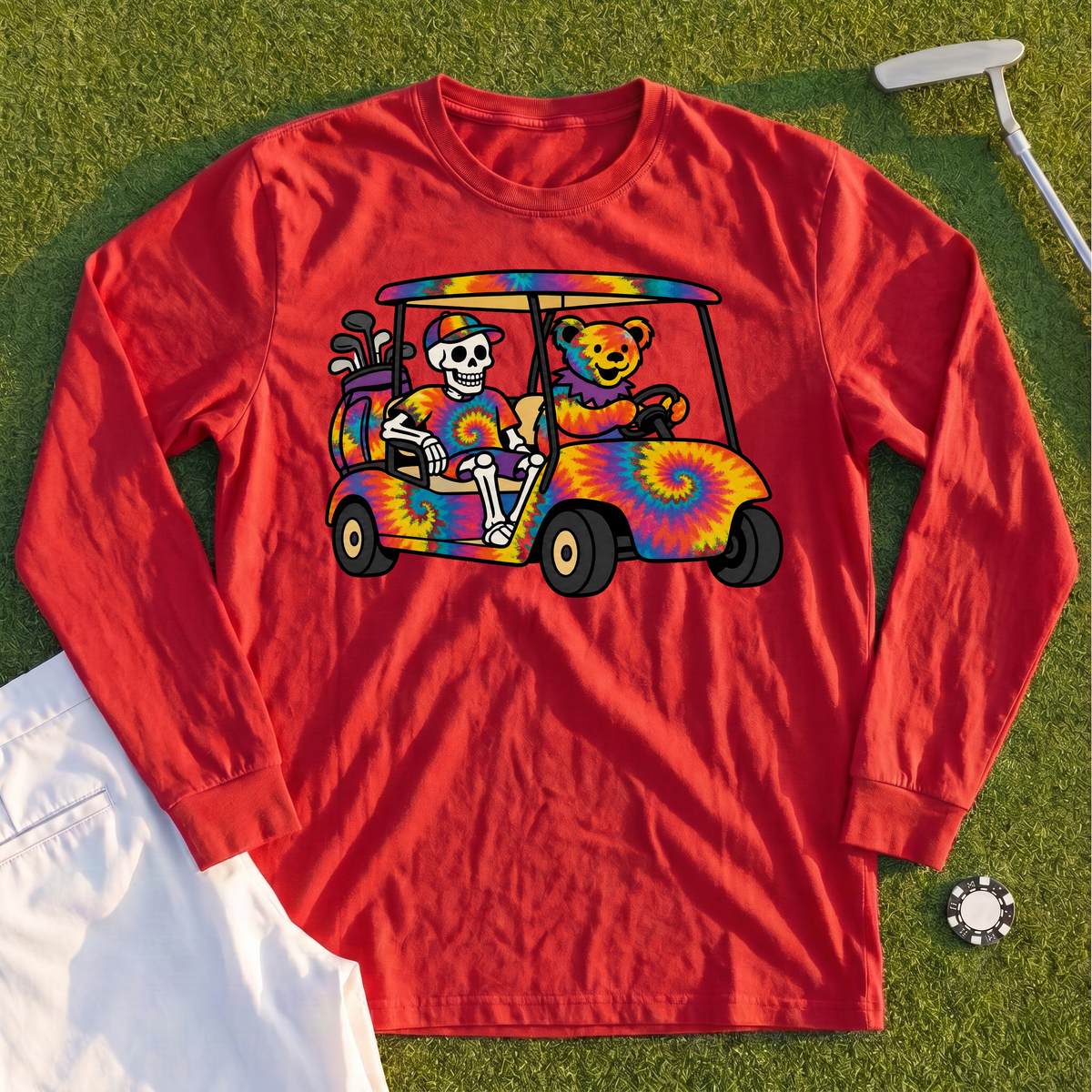Tie Dye Golf Cart Long Sleeve Tee