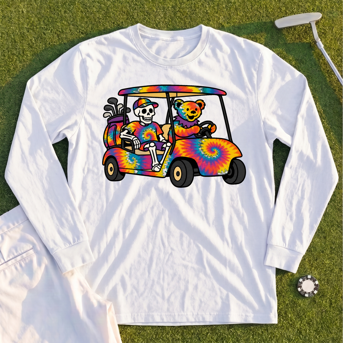 Tie Dye Golf Cart Long Sleeve Tee